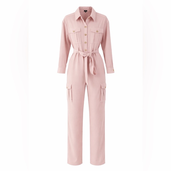 Express Pants - Express Blush Pink Belted Jumpsuit